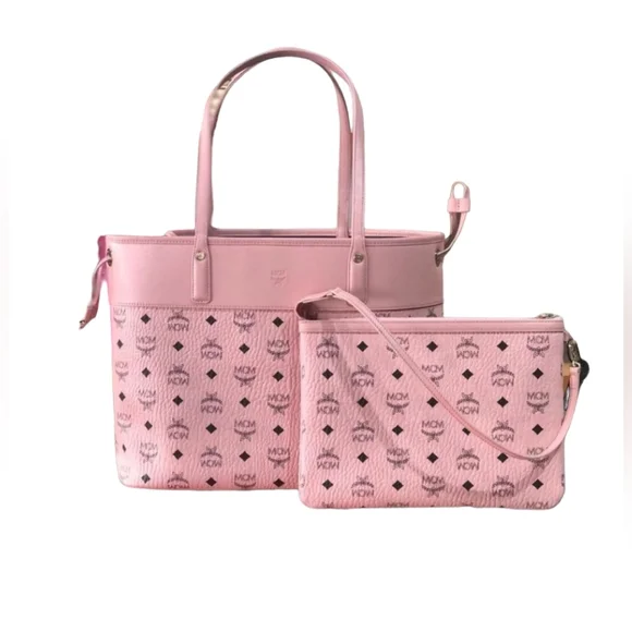 🔥SOLD🔥 🆕️🪷MCM🪷 MDSoft Pink Aren Shopper Tote Bag w/ Matching Pouch Clutch - Picture 5 of 17